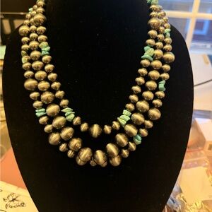 Triple-Strand Faux Navajo Pearl Necklace with Turquoise Accents